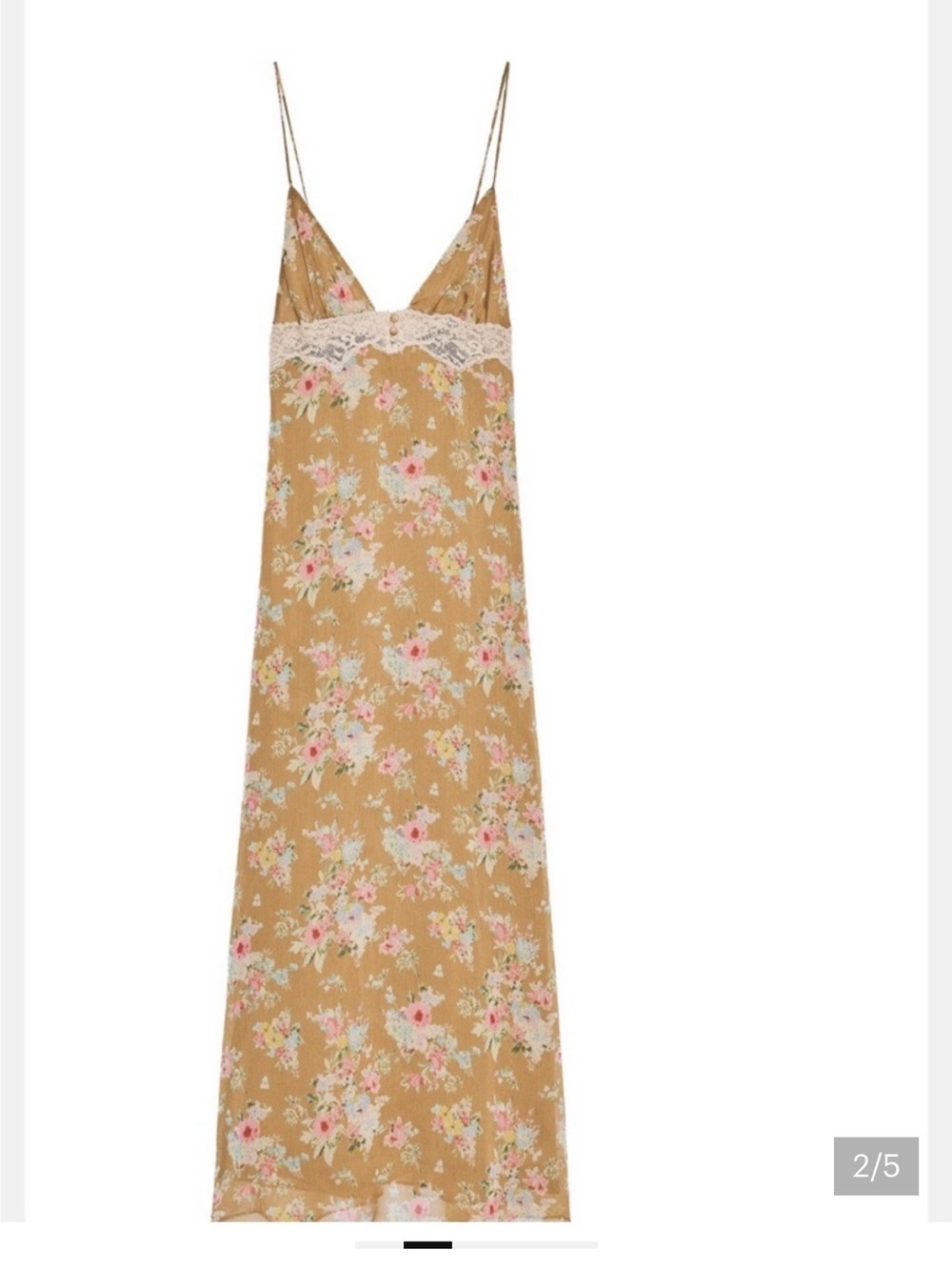 Zara Mustard Floral Lace-Trim Slip Dress